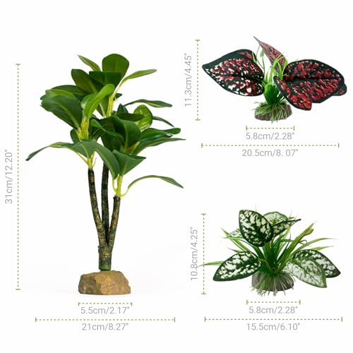 Moonorange Reptile Artificial Plants, Big Terrarium Plants Decorations Supplies, Aquarium Fish Tank Plants, Amphibian Habitat Hideout Tank Accessories(L Set-3pcs/H) - color: L Set-h