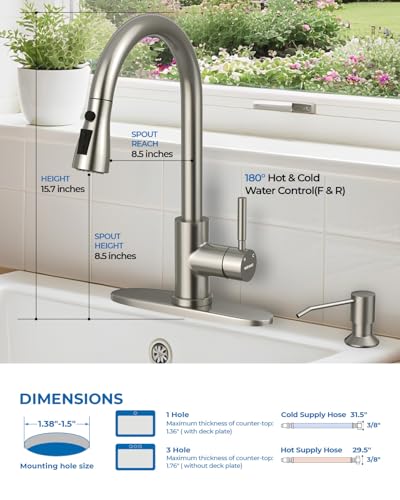 WEWE Kitchen Faucet with Soap Dispenser and Pull Down Sprayer, RV Single Handle Classic 3 Modes Stainless Steel Faucet for Kitchen Sink, RV, Stainless Steel - color: Brushed Nickel, style: Classic