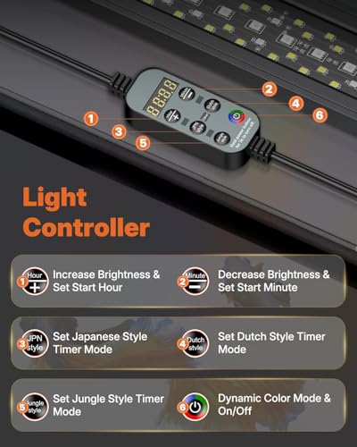 Pawfly Aquarium Light for Plants, 14 W Bluetooth Fish Tank Light, Full Spectrum Aquarium Lights for 12"-18" Fish Tanks, Extendable 24/7 LED Lights with Timer Modes & Adjustable Brightness - size: 12"-18"