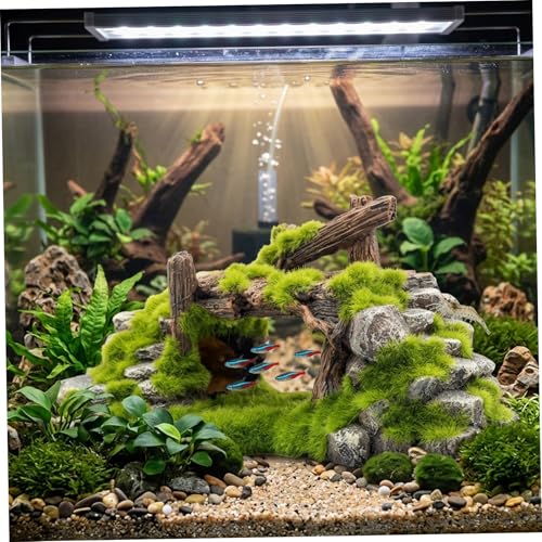 Small Aquarium Decor, Natural Mossy Bridge & Stone Hideout for Fish and Shrimp, Aquarium Decorations to Enhance Tank Landscape Hides Decorations