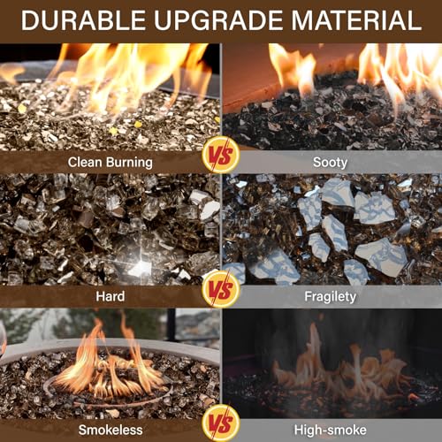 NUPICK 10 Pound Fire Glass, 1/2 Inch Reflective Fire Pit Glass, Tempered Firepit Glass Rock for Propane or Natural Gas, Glass Rocks for Fire Pit Table, Fireplace Glass for Landscaping, Bronze - color: Bronze, size: 10 Pound (1/2")
