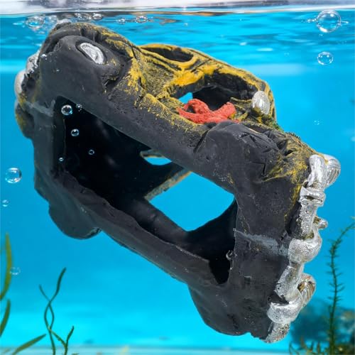 Resin Car Wreck Aquarium Decor, Fish Tank Hideout House, Small & Medium Fish Ornament for Garden & Aquariums