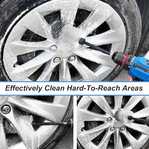 Wheel Brush Kit, Soft Drill Wheel Cleaner Brush, No Scratches Highly Dense Car Cleaning Brush Set for Wheels, Rims, Engines, Exhaust(White/Black,2Pcs) - color: White/Black,2pcs