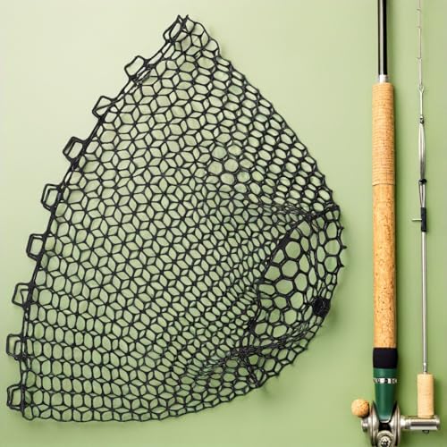 FRCOLOR Silicone Mesh Fishing Net Replacement, Foldable Fish Net Bag Without Handle, Lightweight Black Silicone Fish Netting for Freshwater and Saltwater Fishing
