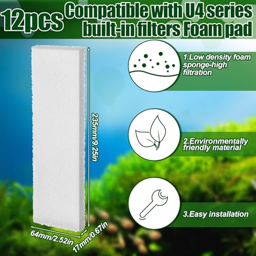 Pangda 24 Pcs Carbon Filter Foam Pads and Foam Filters Compatible with U4 Range of Internal Underwater Sponge Aquarium Underwater Filter Accessories for Internal Replacement Aquarium Fish Tank - size: 9.25'' X 2.52''