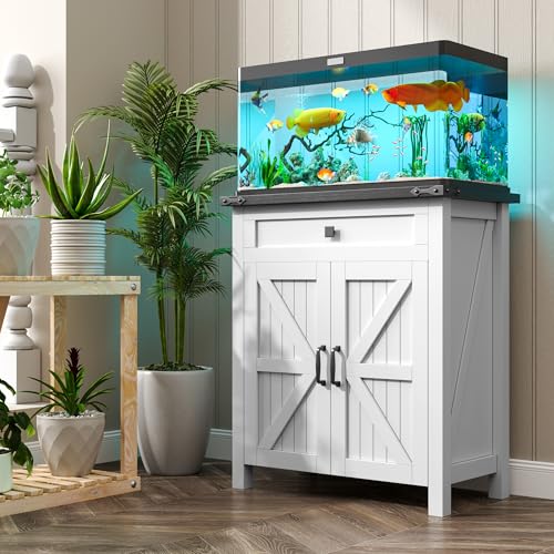 kepptory 20 Gallon Fish Tank Stand with Power Outlets, Farmhouse Decorative Aquarium Stand Furniture with Adjustable Shelves, 10-20 Gallon Reptile Turtle Tank Stand with Cabinet Storage (White, 20GL) - color: White, size: 27.6"L x 15.7"W x 31.5"H