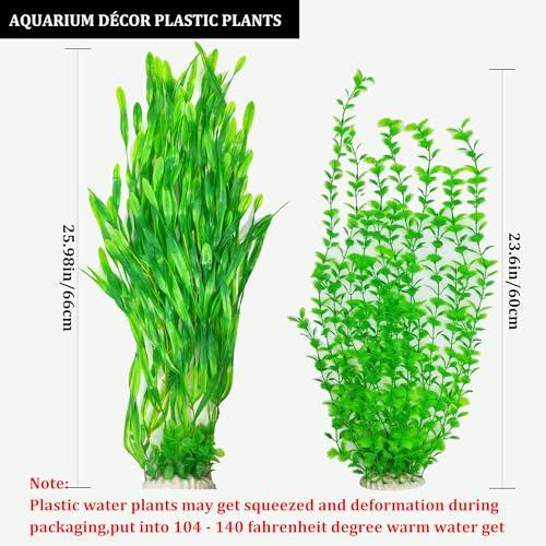 Artificial Aquarium Plants 23.6-26in, Extra Tall Fish Tank Plants for Large Tanks, Plastic Fish Tank Plant 2 Pack, Fake Aquarium Plant, Tall Decorations for Freshwater Aquariums(Green) - color: Green(style E)