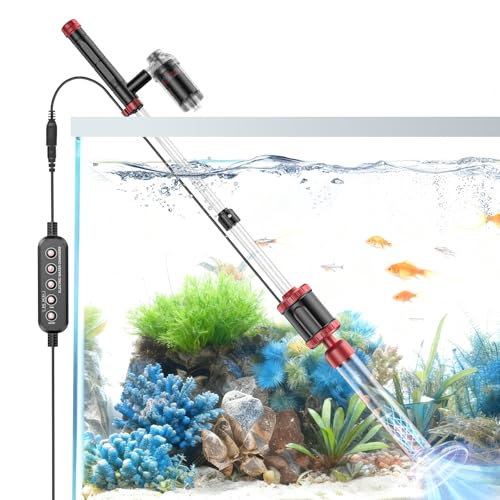 AKKEE Aquarium Vacuum Gravel Cleaner, 36W Electric Fish Tank Cleaner Vacuum, 8 in 1 Multifunctional Aquarium Cleaner for Automatic Water Change, Wash Sand, Water Circulation and Timed Off，red