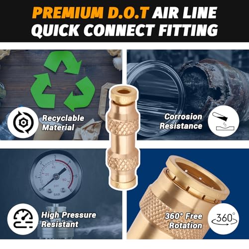 1/8" DOT Push to Connect Air Fittings, (One-eighth of an Inch) Push-In D.O.T Brass Fittings for Air Brake Lines of Trailers and Industrial(Pack 4) - color: 4PCS DOT Push-to-Connect, size: 1/8" Od