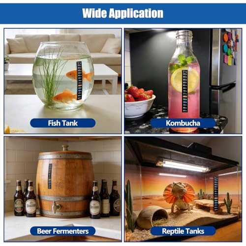 Adhesive Fish Tank Thermometer Strip Aquarium Thermometer Sticker Display 64-93 ℉ (18-34 ℃) Brewing Thermometer Test Strip 6 PCS - size: 5.12" x 0.71"