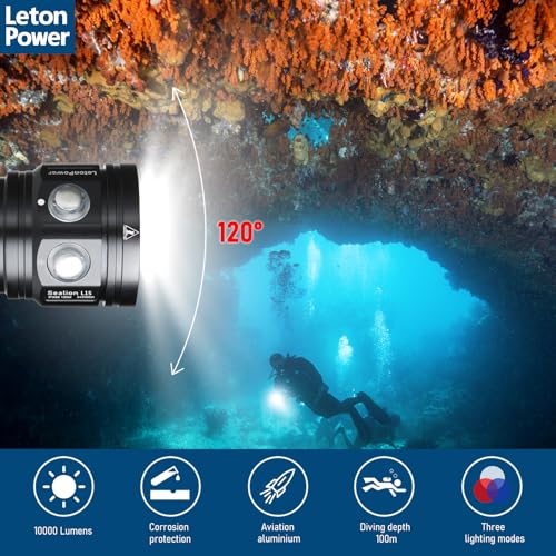 L15 10000 Lumens Underwater Video Light - 100m (330ft) Waterproof Dive Video Light with USB-C Charging, Professional Floodlight for Scuba Diving, Snorkeling & Underwater Photography - color: Sealion-L15