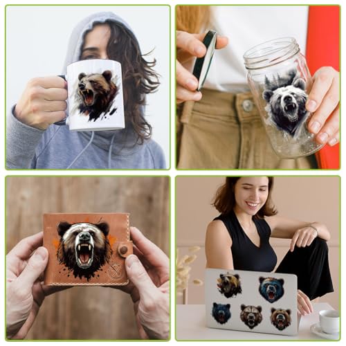 arricraft 10 Sheets Beast Theme UV DTF Cup Wrap for 16OZ Glass, Bear Head Rub on Decals PVC Transfer Stickers for DIY Cups Wood Funiture 24x11cm/9.4x4.3inch - style: Beast Theme
