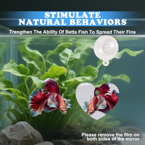 Betta Fish Toys, 2 PCS Heart Fish Exercise Ring and Nitrifying Balls Set, Heart Betta Mirror Toy Set, Feeding Ring with Suction Cup, Fishing Tank Accessories for Gifts (Pink) - color: Pink Heart
