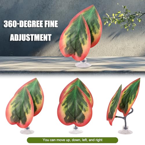 4pcs Betta Leaf Hammocks Bed, Adjustable Plastic Plant Pad Betta Fish Tank Decor with Suction Cup & Bracket for Four-Eyed Silk Fish Guppy to Rest (Green, Brown)