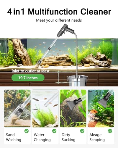 AQQA Aquarium Gravel Cleaner, 4-in-1 Upgrade Suction Power Manual Fish Tank Gravel Vacuum Cleaner Tools for Aquarium Water Changer with Water Flow Adjustment Use for Fish Tank Cleaning Gravel Sand - size: 4-in-1 Aquarium Gravel Cleaner
