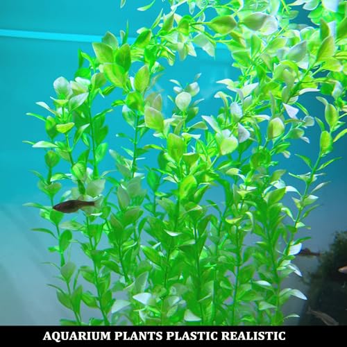 2 Pcs 24 Inch Tall Aquarium Plants, Adjustable Plastic Fish Tank Decor with Detachable Leaves, Artificial Background Greenery for 20-55 Gallon Tanks(Light Green(Style A))