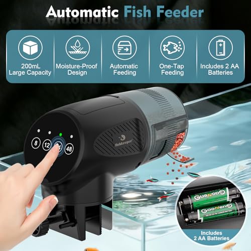 fishkeeper Automatic Fish Feeder for Aquarium: Moisture-Proof Auto Feeders Dispenser for Small Tank Turtle Betta Koi - Battery Food Feeding Timer for Flakes Pellet Vacation Weekend Day - size: 200ML