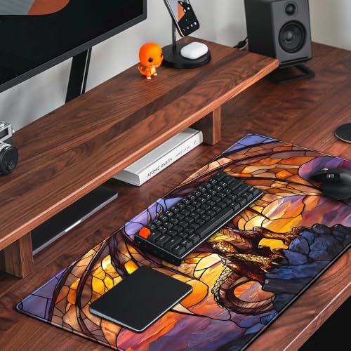 Dragon Desk Mat Large Mouse Pad XXL Extended Gaming, Gamer Gift Play Mat Desk Mousepad with Stitched Edges, Keyboard Mouse Mat for Work Game Office 31.5x15.7 in-Gift for Boyfriend or Son - color: Da Long