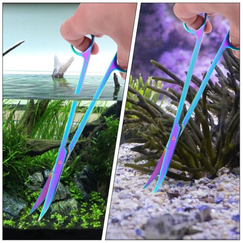 Operitacx Stainless Steel Aquarium Plant Scissors, Curved Aquatic Plant Trimming Tools for Fish Tank, Cleaning Scissor for Freshwater and Saltwater Aquariums
