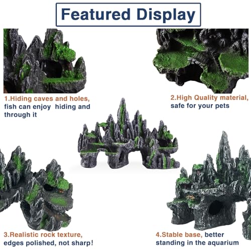 Large Fish Tank Decorations - Fish Tank Decor Aquarium Rock Mountain View Aquarium Ornament Tree House Cave Fishtank Rocks for Large Fishtank Glofish Tank Decorations