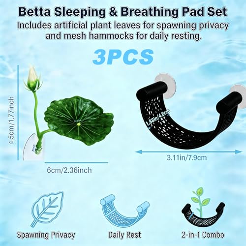 3pcs Betta Fish Hammock, Betta Fish Tank Accessories, Floating Rest Platform for Small Nano Aquariums