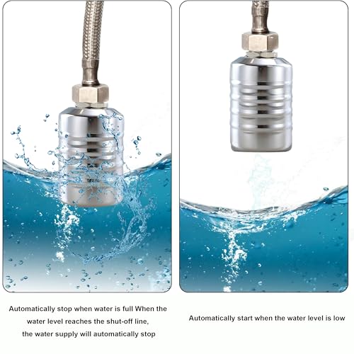 2 Pack Water Float Valves - Stainless Steel Automatic Level Control with 1/2in & 3/4in Connections for Fish Tanks, Swimming Pools, Livestock Water Troughs