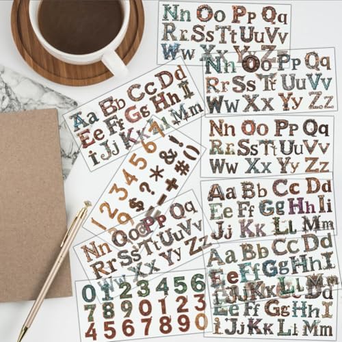 10 Sheets Steampunk Gear Letters UV DTF Cup Wraps, 10 Styles 26 Alphabet Punk-Inspired Mechanical Style Cup Wrap Decals Waterproof Rub on Transfer Stickers for Glass Cups Furniture - style: Letters