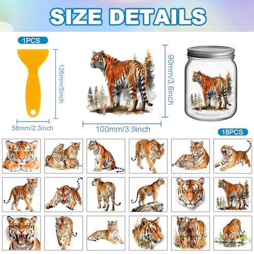 GLOBLELAND 18 Sheets Tiger Transfer Sticker for Cup Crafts 3.9x3.6 inch Wild Animals Decal Stickers Colorful Tigers Rub on Transfer for Bottle Vase Glass Furniture Decor - style: Tiger