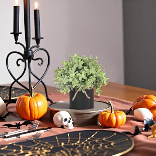 Mkono 3 Pack Small Fake Plants in Black Galvanized Metal Pots Artificial Eucalyptus Plants for Christmas Decorations Shelf Desk Home Farmhouse Room Coffee Table Bathroom Decor - color: Black, size: 3 inch