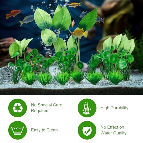Artificial Aquarium Plants, 15-Piece Plastic Decorative Set, Lifelike Underwater Garden (Green)
