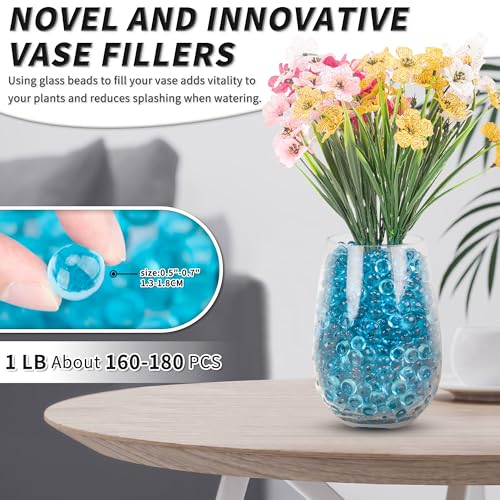 1 LB Sea Blue Flat Glass Beads, 160-180PCS Small Glass Marbles, Mini Flat Round Pebbles for Vase Filler and Floral, Fish Tank Rocks Decorative Gemstones for Home and Aquarium Décor - color: Seablue