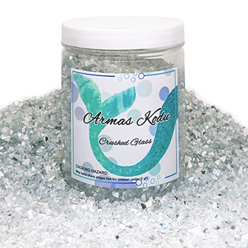 1.5 lb Mirror Crushed Glass for Resin Art and Crafts, 3-6mm Chunky Broken Glass Pieces, Solid Color Irregular Shards for Geode, Vase Filler, Aquarium Decor & DIY Crafts - color: White-backing Mirror