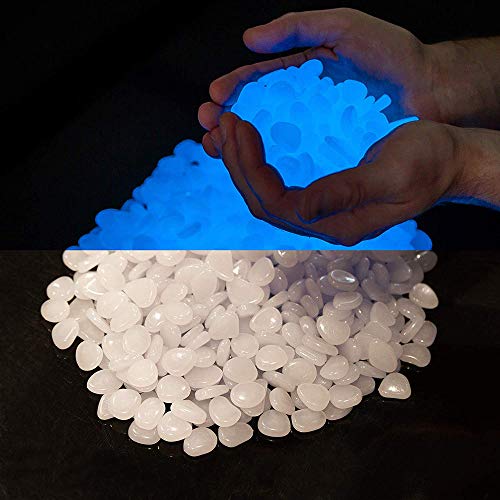 Muzero Glow in The Dark Pebbles - 200pcs White Glowing Rocks Luminous Stone for Fish Tank, Garden Yard Path Patio Aquariums Rocks Decorations Powered by Light or Solar - color: White, size: 200pcs
