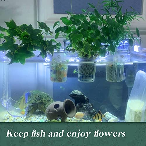 Upgrade Acrylic Aquarium Plant Holder Hanging Aquatic Plant Holder,Adjustable Hook Fish Tank Pot for Hanging Cultivation and Aquarium Decor - color: White + Hook