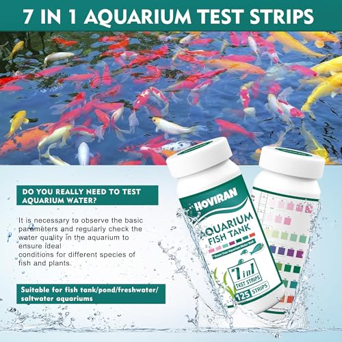 7 Way Aquarium Test Strips, 125 Count Fish Tank Test Strips for Freshwater Saltwater Pond, Water Testing Kit Aquarium for Chlorine, Total Hardness, Carbonate, Alkalinity, Nitrate, Nitrite and pH - color: 7 in 1 aquarium test strips
