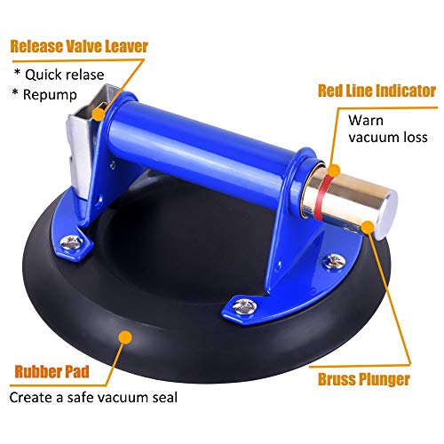 IMT 10" Metal Suction Cup for Glass, Vacuum Pump Suction Cups to Lift Large Glass, with Metal Handle and Brass Pump, 265lbs Load Capacity - size: 10"