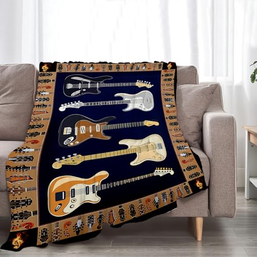 Cool Guitar Blanket Super Soft Warm Fluffy Flannel Music Throw Blanket Cozy Fuzzy Plush Bedding Blanket Gift for Boys Girls Teens Adults Couch Sofa 80"x60" - color: Electric Guitar, size: 80"x60"