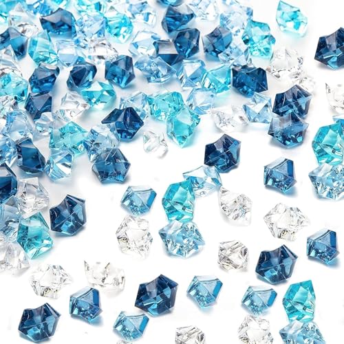 DomeStar 1050PCS Small Mixed Blue Fake Ice Rocks Vase Fillers, Aquarium Gravels Small Stones for Fish Tanks Decorations Home Table Scatter (0.4 * 0.6) - color: Gradual Change Blue