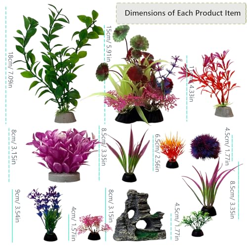 Aquarium Artificial Plastic Plants Decorations Goldfish Betta Cave Rock Hideout Fish Bowl Ornaments Plants Colorful Vivid Fish Tank Small Large Artificial Plants Seaweed Sets Aquarium Decor - color: Green_pink
