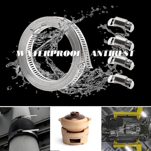 Dianrui DIY Hose Clamps 50FT 304 Stainless Steel Metal Strap + 24PCS Stronger Fasteners Assortment Kit Softsteel Large Adjustable Pipe Clamps Band Clamp for Pipe Automotive Mechanical - size: 50FT