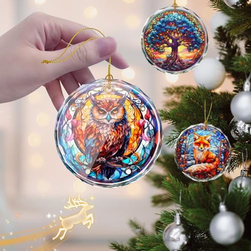 Stained Glass Owl Ornament - Christmas Tree Decor, Gift Exchange Present - color: Owl