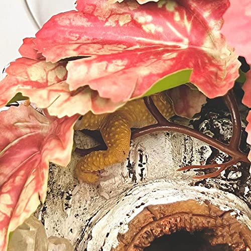Reptile Plants for Terrarium Decor, Amphibian Habitat Decor, Reptile Tank Accessories, Artificial Hanging Plants with Suction Cup-2 Packs (Pink Heuchera Micrantha) - color: Pink Heuchera Micrantha