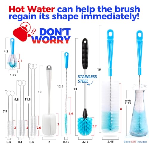 Holikme Bottle Brush Tube Cleaning Lab Set with Long Handle, Cup Cleaner for Washing Narrow Neck Beer Wine Decanter Pipes Lids Sinks Cap Covers, White - color: White