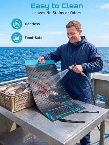 Seesii Fish Fillet Mat with 25" Integrated Ruler, Portable Anti-slip Cutting Board, Easy to Clean for Outdoor Fishing, Filleting