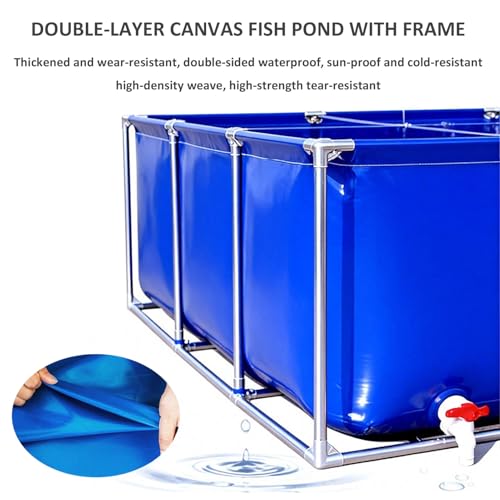 Foldable Canvas Fish Pond Tank, Above Ground Fish Pond Koi Goldfish Turtle Breeding Pool, Portable Indoor Outdoor Aquarium, Ornamental Water Storage Tank with Metal Frame & Drain Valve - size: 1x1x0.8m