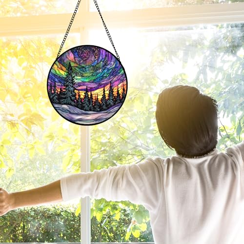 DASTOLL Stained Glass Window Hanging, Van Gogh Night Scene Sun Catchers Colorful Glass Panel Starry Sky Suncatcher Decor for Birthday for Women, Men, Wife, Aunt, and Mom 6.3 in - color: Blue, size: 6.3x6.3 IN