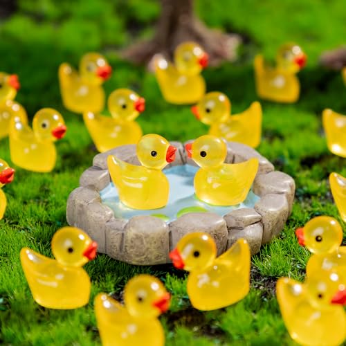100 Pieces Mini Resin Luminous Ducks Yellow Tiny Duckies for Miniature Dollhouse Decor Accessories Garden Aquarium Miniature Characters Fairy Garden Potted DIY Ornament Party - style: The Yellow Duck 100PC