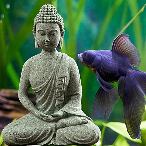 livelyfish Fish Tank Buddha Statue Japanese Aquarium Decorations Meditation Sandstone Buddha Statue Ornaments Betta Pet Fish Tank Asian Decorations,C - size: C