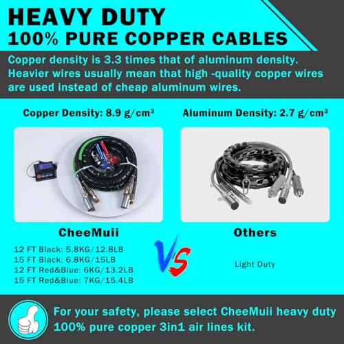 CheeMuii 15 FT Semi Truck Air Line Kit with Gladhands, Air Line Holder, Springs & 7 Way Trailer Cord - size: 15FT-Black
