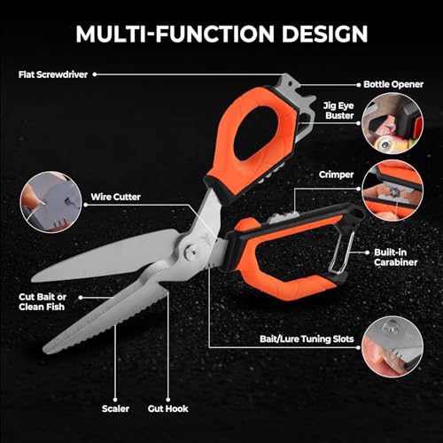 KastKing Paradox 9-Inch Fishing Bait Shears, Multifunctional Fishing Scissors With 5CR15 Stainless Steel Blades, Non-Slip Elastomer Handle, Protective Sheath, Built-In Carabiner - style: D: 9" Bait Shears